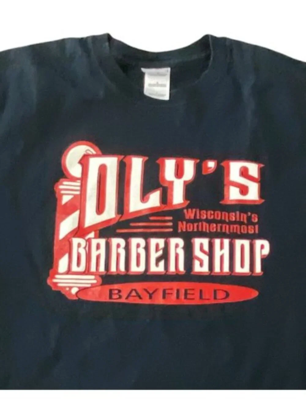 Gildan Vintage Oly’s Barber Shop L Black T Shirt Skull Crossbones Wisconsin - Picture 4 of 9
